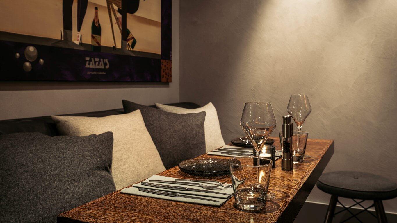 A warm table setting at Restaurant Zaza’s